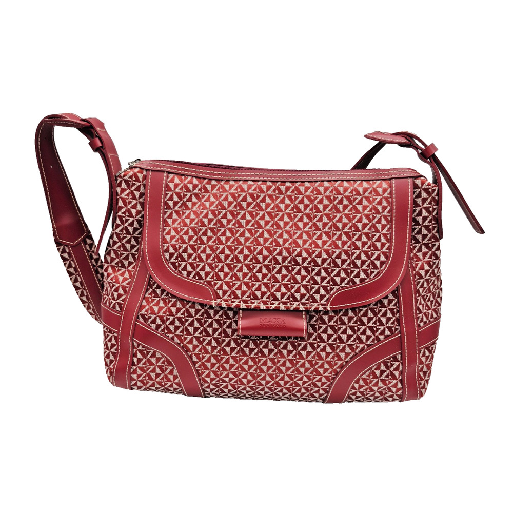 Maxx New York Women's Shoulder Bag Red White Geometric Flap Adjustable Strap